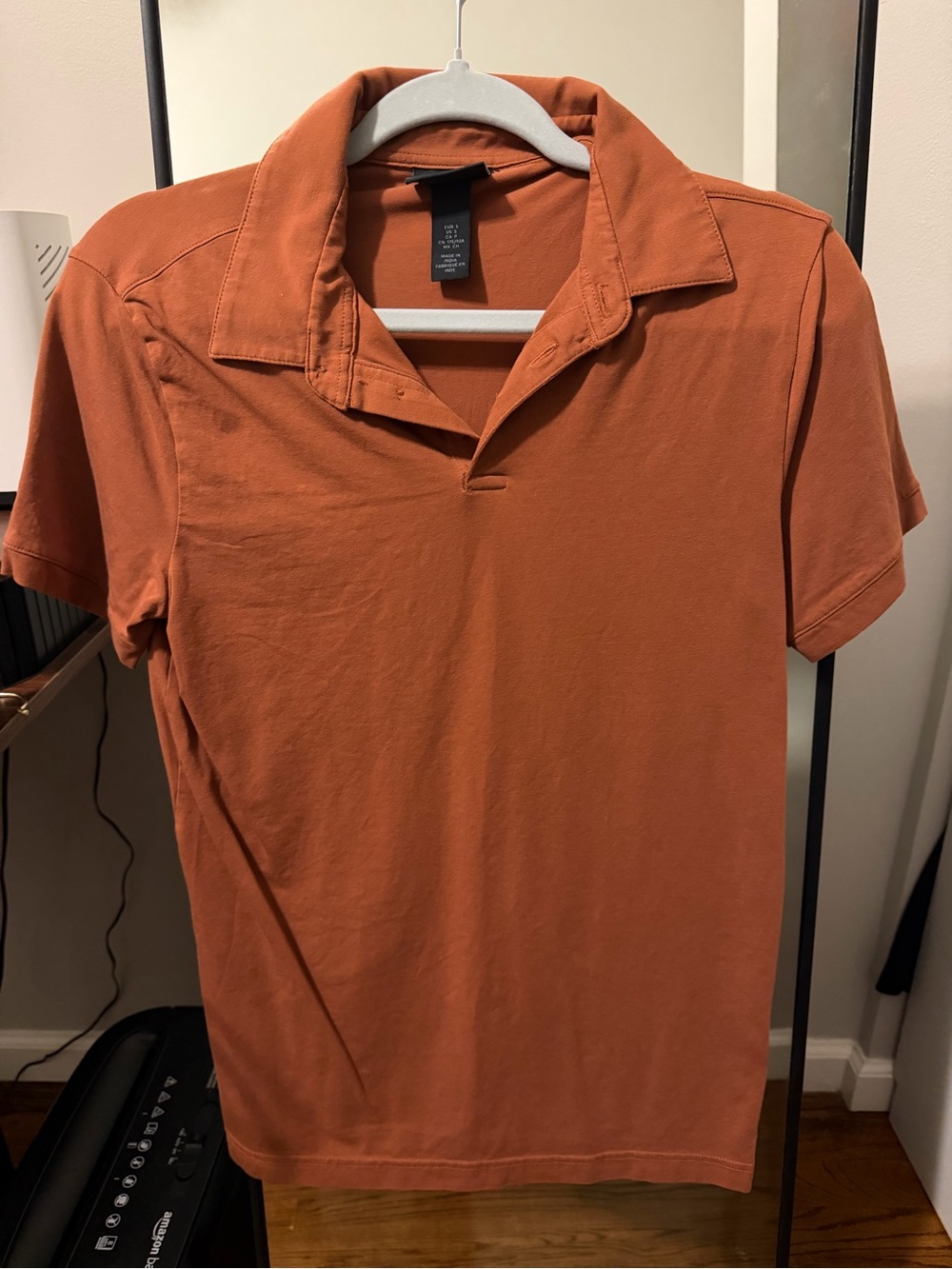 H&M Men's Rust Orange Short-Sleeve Polo